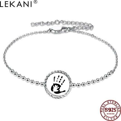 LEKANI Real 925 Sterling Silver Bracelets Simple Bead Bracelet Bangle Creative Hand Footprint Shape Female Jewelry Wholesale