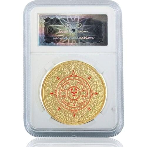Mexico Mayan Aztec Calendar Art Prophecy Culture 1.57"*0.12" Gold Coins Collectibles W/ Acrylic Case