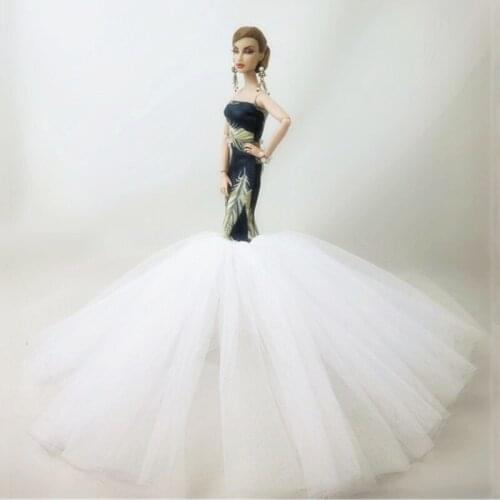 Green Feather Fashion Mermaid Clothes For Barbie Dolls Fishtail Wedding Dress For Barbie Dollhouse Handmade Limited Collection