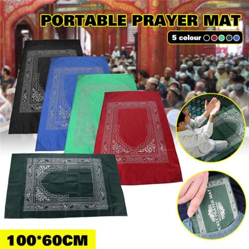 Portable 100x60cm Decoration Festival Supply With Compass Waterproof Carpet Muslim Mat Prayer Rug