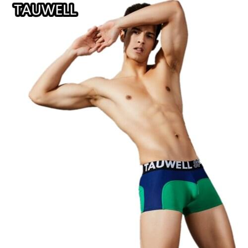 TAUWELL Mens Underwear Fashionable Tight Patchwork Cotton Breathable U-pouch Bag Push Up Sexy Boxers