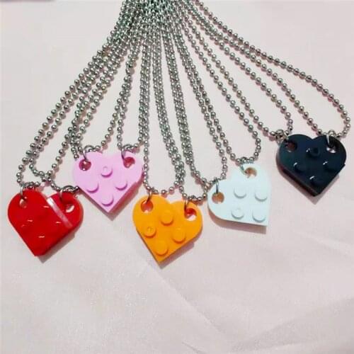 2Pcs Fashion Building Brick Heart Pendant Necklace for Couples Friendship Women Lego Elements Valentines Day Gift 2021 Jewelry