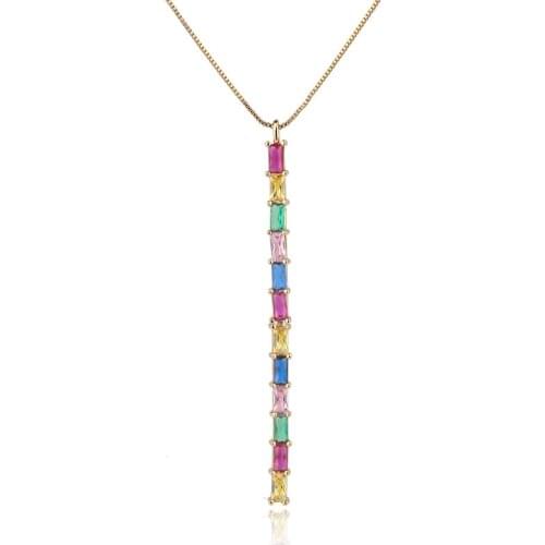 OMYFUN Luxury Bar Necklace Rainbow Color CZ Pendant & Necklace Brazil Trendy Gold Black Crystal Collar Semi Joyas Free Ship N005