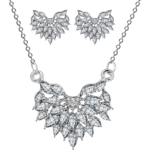 Luxury Women Jewelry Set Rhinestone Decor Heart Pendant Chain Necklace Stud Earrings Bridal Jewelry Set 2021 Trend Woman Earring