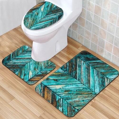 T New Green Board 3 Piece Bathroom Mat Set Non-slip Toilet Mat + Bath Mat Fashion Printing Carpet for Home Decor Dropshipping