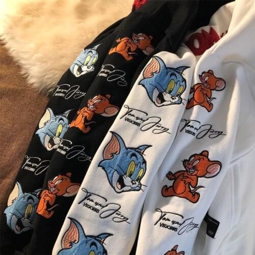 Pop letter cartoon hoodie women embroidered hoodie street sweater women Harajuku spring and winter tops casual streetwear New