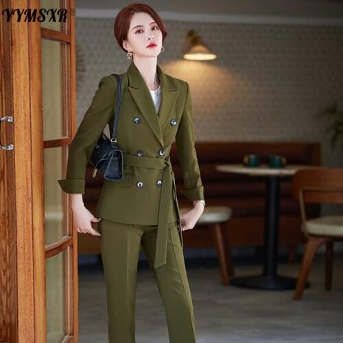 High-quality Womens Office Suit Pants 2-piece Set Autumn and Winter Slim Ladies Jacket High Waist Trousers Professional Wear