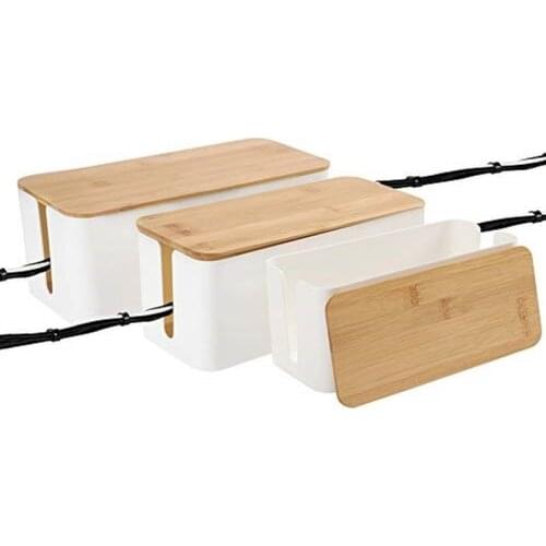 Cable Management Boxes Organizer Wooden Lid Large Storage Wires Keeper Holder for Desk TV Computer USB Hub Wire Organizer Black