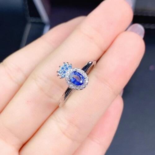 Elegant lovely delicate crown Natural blue sapphire Ring S925 Silver Natural Gemstone Ring Womens girl party gift fine ewelry