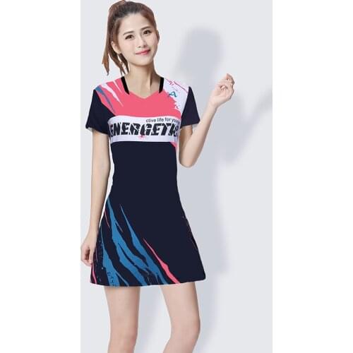 Ladies Badminton Dress Short Sleeve Quick Dry Sports Tennis Suit with Safety Shorts