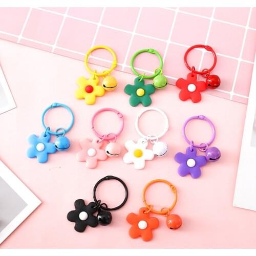 1pc Rainbow Flower Bell Keychain Key Ring Cute Colored Metal Flower Plant Car Bag Earphone Box Pendant Keychain K97