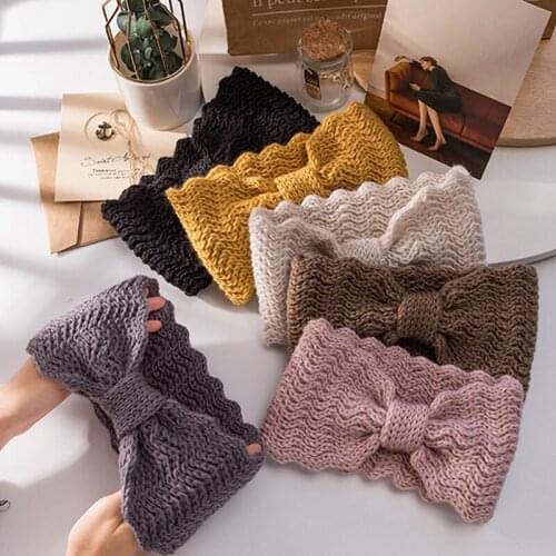 Womens Hair Accessories Wide-brimmed Knitted Wool 1Pcs Bowknot Weave Headdress Retro Style Autumn Winter Headwear for Wash Face