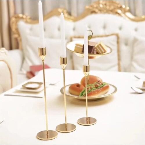 3 Pcs/ Set European Metal Candle Holder Simple Golden Wedding Decoration Bar Party Living Room Decoration Home Decoration