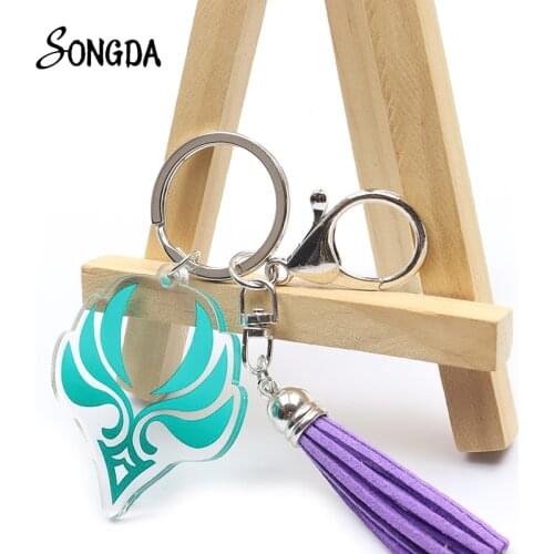 Anime Genshin Impact Tassel Acrylic Pendant Keychain God Eye Water Wind Thunder Fire Rock Ice Element Key Ring Unisex Jewelry