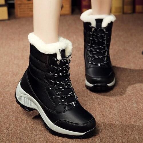 Large Size Warm High Top Winter Sneakers for Women Running Shoes Women Jogging Femme Sport Shoes Sports Platform Black Fur D-657