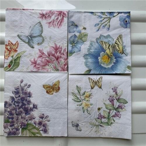 25cm decoupage paper napkin wedding tissue elegant purple blue flower butterfly handkerchief birthday party beautiful serviettes