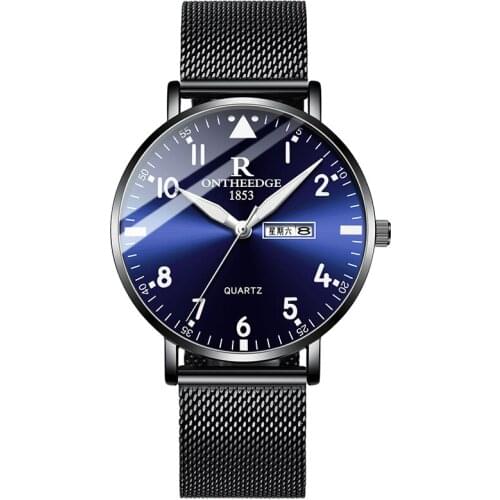 New style mens watch business casual quartz watch waterproof luminous leather mesh belt fashion machinery