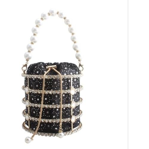 Girls Pearl Beaded Evening bag Bucket Clutch Bag Women Luxury Rhinestone Shoulder Bag Party Purse Ladies Diamond Handbags gift