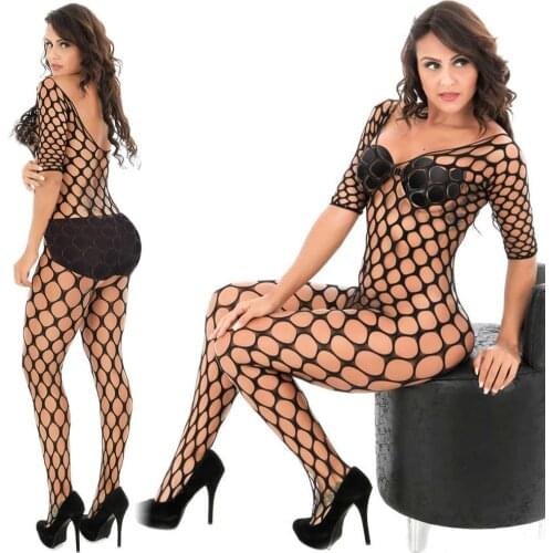 Fantasy Sexy PlusSIZE Bodysuits Stockings FishNet SLEEVE Lingerie Crotchless Erotic underwear for Women Mesh Tight aAppeal gift