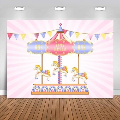 Carousel Theme Birthday Backdrop Baby 1st Birthday Party Decoration Photo Background for Photo Studio Photocall Amusement Park