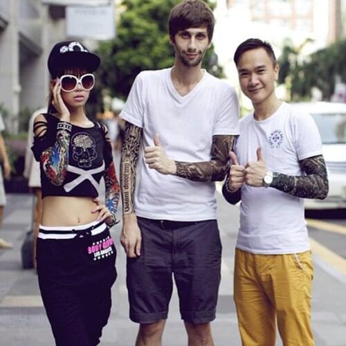 Quality Temporary Tattoo Sleeves Men Seamless Fake Tattoo Arm Warmer Stockings Elastic Tattoo Sleeves Skins Sun Protective