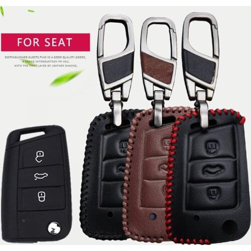 Leather Car Key Case Cover For Seat Leon 2 MK2 FR MK3 5F 1M MK1 Ibiza FR Ateca Arona Toledo Altea 2016-2020 Key Ring Accessories