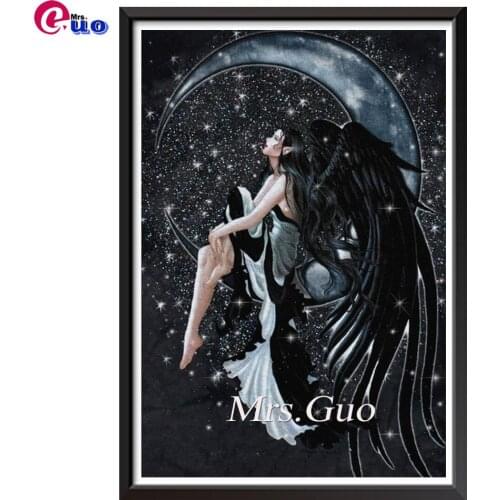 Beauty Black Angel diamond embroidery picture Moon Angel Diy diamond painting 5D Mosaic Rhinestone handmade painting