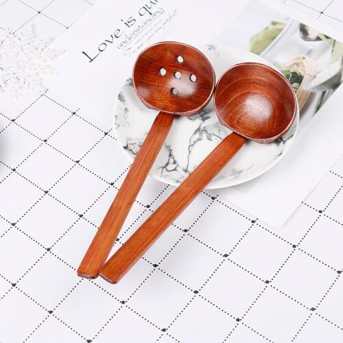 Kitchen Utensil Tools Ramen Soup Spoons Tableware Kitchen Japanese Style Long Handle Wooden Spoon Colander Long Handle Utensils
