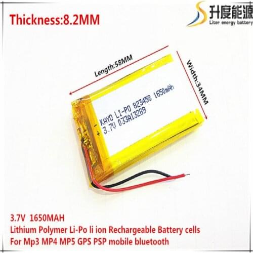 3.7V 1650mAh 823458 Lithium Polymer Li-Po li ion Rechargeable Battery cells For Mp3 MP4 MP5 GPS mobile bluetooth