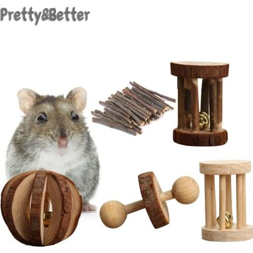 Small Animals Hamster Toys Wooden Pet Toys Swing Harness Mat Hanging Chinchilla Logs Toys Ladder Hamster Guinea Pig Chew Ball