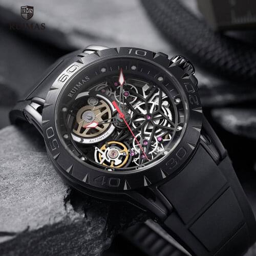 RUIMAS Luxury Sports Watches Men Fashion Military Silicone Strap Automatic Mechanical Wristwatch Man Skeleton Dials Watch Male