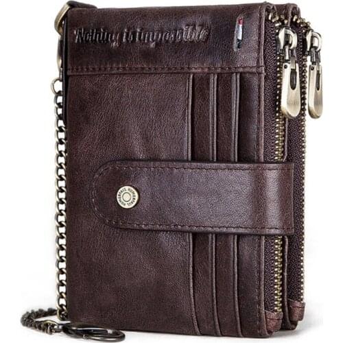 Mens RFID Blocking Leather Bifold Wallet with Anti Theft Chain 20CA
