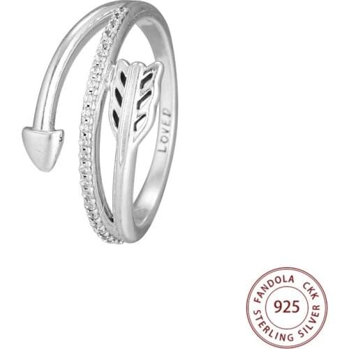 100% Authentic S925 Sterling Silver Sparkling Arrow Ring Clear CZ Finger Rings For Women Wedding Jewelry Wholesale