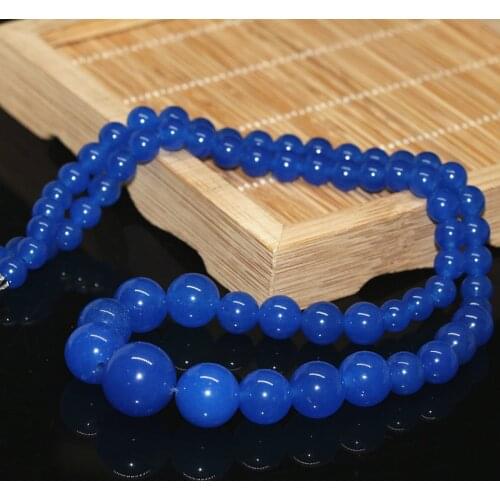 Natural stone chalcedony blue jades 6-14mm round beads necklace women elegant tower chain choker fashion jewelry 18inch B624-2