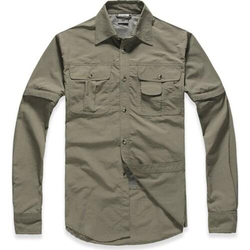 New Outdoor Hiking Shirt Mens Removable Quick drying Shirt Breathable Hiking Camping Fishing Shirt