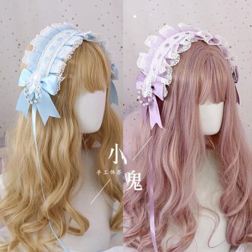 Japanese Handmade Lolita Blue Purple Hair Hoop Cat with Love Letter Lolita Kawaii Lace Trim Bowknot Hair Band Hair Clip Cosplay