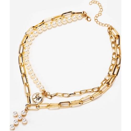 Fashion Double-Layer Choker Necklace Adjustable Chain Link Cross Pendant Necklaces for Woman Charm Jewelry