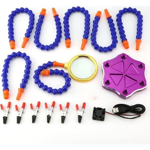 Welding Strange Third Hand Six Arm Soldering Station Helper with USB Fan Magnifier DIY Kit Spare Parts for RC Drone