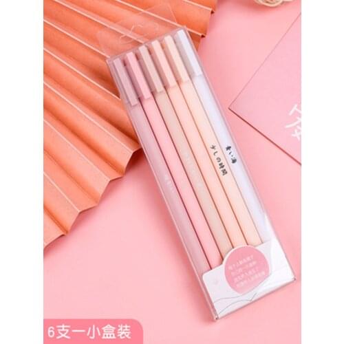 6 packs of pink gradient Morandi ins black fountain pen student water-based pen cute gel pen test signature