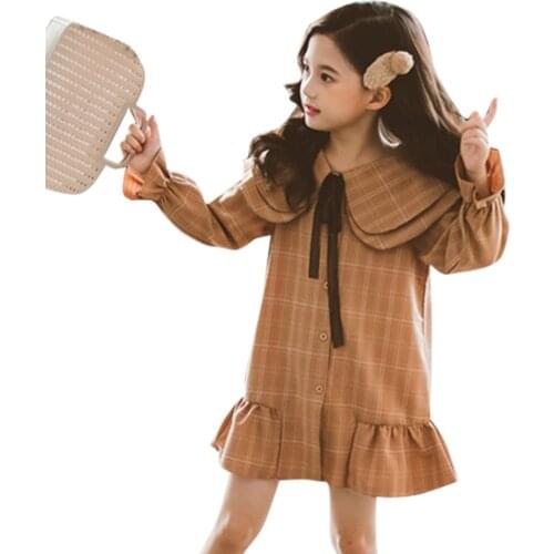 Dress For Girls Plaid Kids Party Dresses For Girls Casual Style Party Dress Child Spring Autumn Kids Costume 6 8 10 12 14