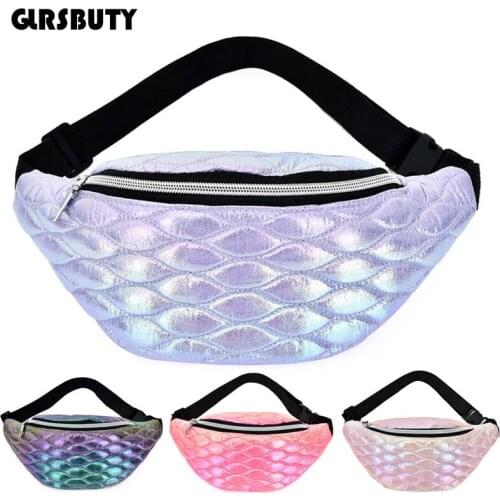 Holographic Waist Bag Gradient Color Women`s Belt Bag Fashion Fanny Pack Shining Chest Pocket Hip Bum Pouch for Travel Party