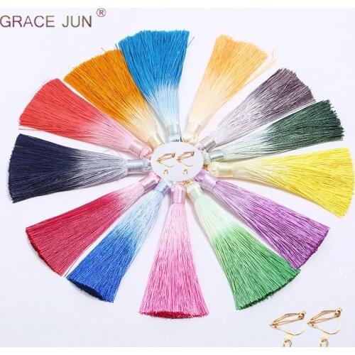 GRACE JUN High-grade Bohemian Long Multi-color Tassel Clip on Earrings for Women Ethnic No Ear Hole Earrings Charm Jewelry New