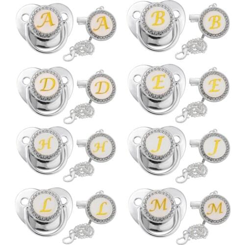Pacifier With Name Initial Letter Baby BPA Free Silicone Pacifier Chain Clip For 12-18 Months Newborn Soothing Nipple For Infant