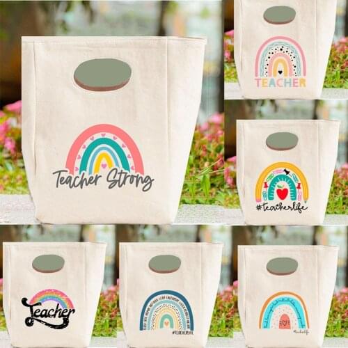 Teahcer Strong Rainbow Lunch Bags Fashion Ladies Reusable Picnic Pouch Office School Insulated Thermal Bag Canvas cooler box