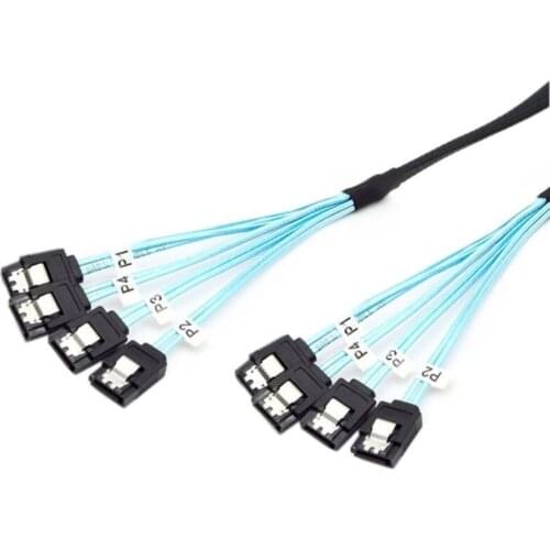 Internal 4 SATA Host to 4 SATA 7pin Target Data cable for Server Raid Hard Disk 6Gbps 50cm