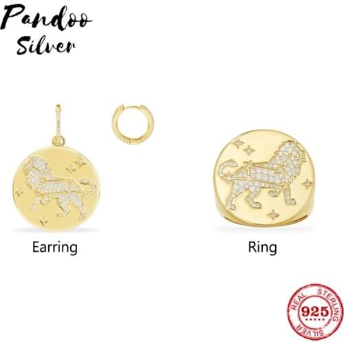 High Quality S925 Sterling Silver Jewelry 1:1 Copy,Leo Constellation Ring,Leo Constellation Asymmetric Earring And Hoop