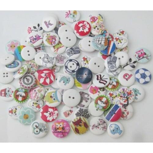 WBNVLA 100 pieces 2cm round buttons mixed printed wood button 20mm sewing supplies