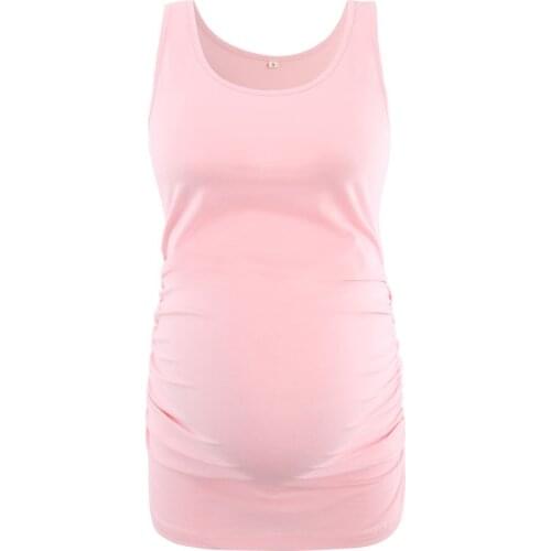 Womens Basic Maternity Tank Tops Pregnancy Tee Scoop Neck Sleeveless Solid Side Ruched Vest Plus Size Pregnant Mama Top Casual