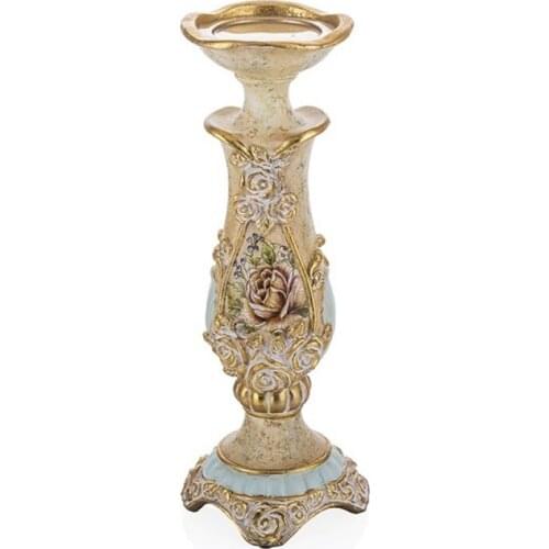 Porio Gold-turquoise Flower Pattern Large Candle holder 36x12