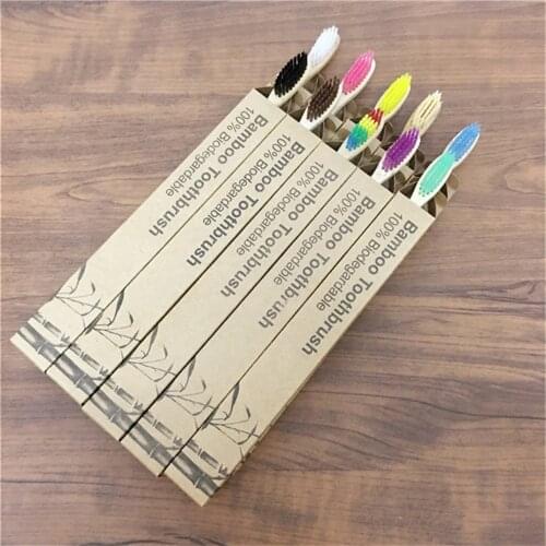 10Pcs Toothbrush Eco-Friendly Rainbow Bamboo Soft Fibre Toothbrush Biodegradable Teeth Brush Solid Bamboo Handle Toothbrush